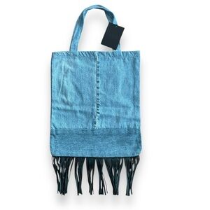 One Teaspoon Western Fringe Medium Wash Vintage Denim Jean Tote Shoulder Bag